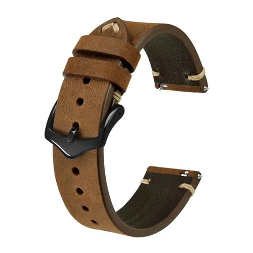 INEOUT Crazy Horse Bracelet De Montre En Cuir, 18 Mm, 20 Mm, 22 Mm, Compatible Avec La Montre Intelligente Huawei, Compatible Avec Samsung Galaxy Gear, Noir, Vert, Marron (Color : Tan-Black Buckle,