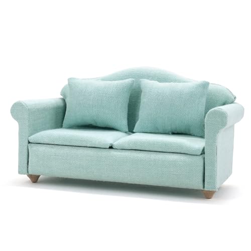 CHAMBERY 1:12 Scale Miniature Couch with Pillows Wooden Sofa Dollhouse Living Room Furniture, Green