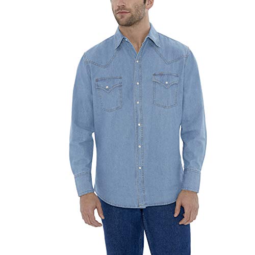 ELY CATTLEMAN Men's Long Sleeve Bleach Washed Denim Shirt3