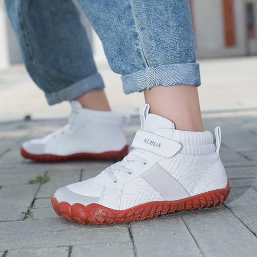 Image of KUBUA Kids High Top Barefoot Shoes Boys Girls Minimalist Zero Drop Sneakers | Wide Toe Box, Padded Collar for Ankle Support, Non-Slip, Hiking, Tennis, Walking, School, Wrestling, Gym, Little Kid, Big Kid