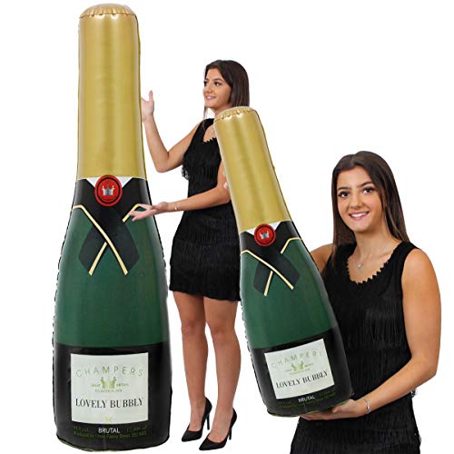 2 bouteilles de champagne gonflables – Comprend 1 bouteille géante de 180 cm de haut et 1 bouteille de 72 cm