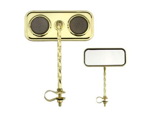 Lowrider Rectangle Twisted Mirror Gold Black Reflectors. Bike Mirror, Bicycle Mirror, Beach Cruiser, Chopper, Limo, Stretch Bike, BMX, Track, Fixie, Mountain Bikes