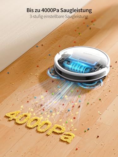 HONITURE Staubsauger Roboter, G20 Saugroboter mit Wischfunktion,4000Pa,Kehren Saugen Wischen 3 in 1 Roboterstaubsauger,Ideal für Tierhaare, Teppiche und Hartböden,Sprach- und Fernbedienungssteuerung – Bild 3