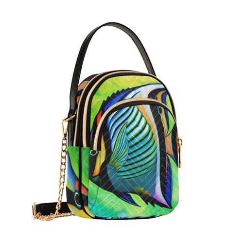 Colorful Tropical Fish Green Blue Shoulder Purse Handbag Quilted Chain Wallet Cell Phone Purse Cute Crossbody Clutch Zipper Tote2