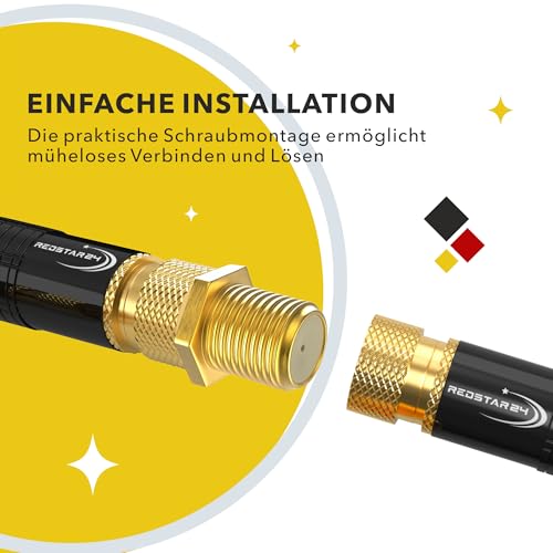RedStar24 F-Verbinder Sat Kupplung Verbinder Vergoldet F-Stecker Kupplung/Sat Kabel Adapter Verlängerung für SAT Antennenkabel/Koaxialkabel/BK Anlagen 2 Stück