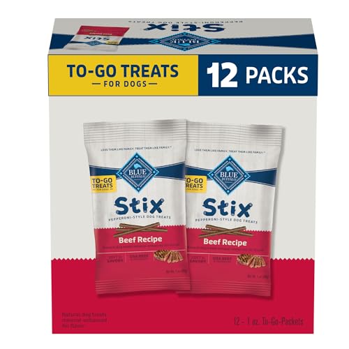 Image of Blue Buffalo Stix Natural Soft Moist Dog Treats TOGO Beef Recipe, 1oz Bags, Pack of 12