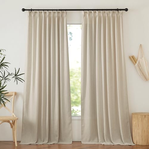 NICETOWN Light Filtering Linen Curtains 84 inch Long 2 Panels, Farmhouse Rustic Rod Pocket/Back Tab Privacy Flax Semi Sheer Country Window Drapes for