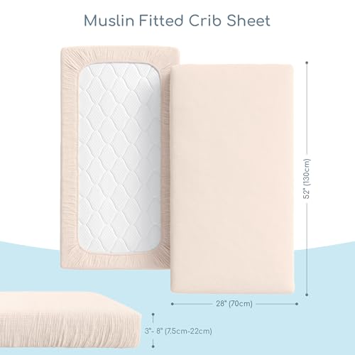 Image of Muslin Crib Sheets, 100% Organic Cotton, Breathable and Ultra-Soft, Standard Crib Sheet Mattress (28 inchx 52 inch) for Girls and Boys, Neutral Fitted Baby Crib Sheet (Wheat)