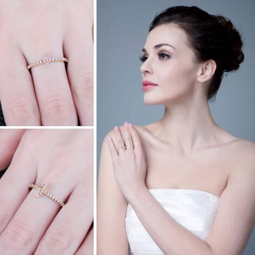 Image of JewelryPalace 14k White Yellow Rose Gold Plated 925 Sterling Silver Rings for Women, Cubic Zirconia Promise Rings for Her, Stackable Wedding Bands Rings for Women Infinity Forever Love Knot Ring