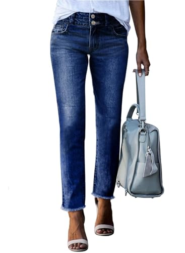 Sidefeel High Waisted Jeans for Women Trendy 2024 Strechy Straight Leg Denim Pants with Pockets Blue Size 14