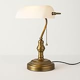 BARCELONA LED Lámpara de Mesa Vintage BANQUERO E27 – Lámpara de Escritorio Retro con Pantalla de Vidrio Blanca, Salón y Restaurante