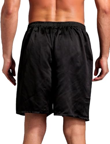 Black Silk Shorts Men Mid Elastic Waist Pajamas Shorts Comfy Satin Pjs Pants Sleepwear Boxer Shorts Sissy Lounge Sissy Panties Exotic Underwear Gay Black XXL3