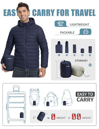 Image of Pioneer Camp Mens Lightweight Packable Puffer Jacket Hooded Insulated Thermal Puffy Winter Jackets for Running Travel