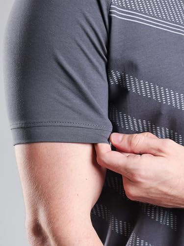 Image of GROW Stylish Aeroflex Zip T Shirt for Men Workout | Cotton and Spandex Quarter Zip Back Printed Collar T-Shirts for Men Half Sleeves