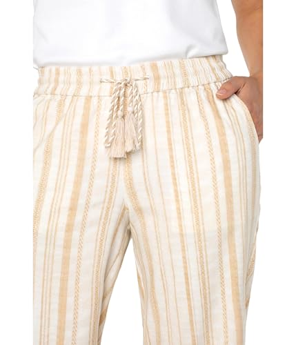 Liverpool Los Angeles Womens Pull-On Drawstring Waist Band Wide Leg Hazelnut Cream Stripe Size: Medium Inseam: 303