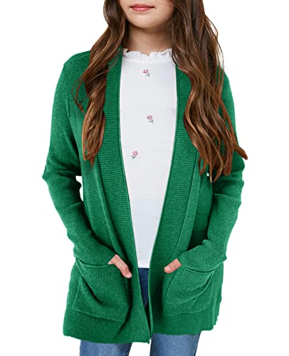 Image of Girls Cardigan Kids Open Front Oversized Sweater with Pockets | Casual Cardigans, Soft Knit, Long Sleeve, Uniform Cardigan for Girls, 7-14 Years