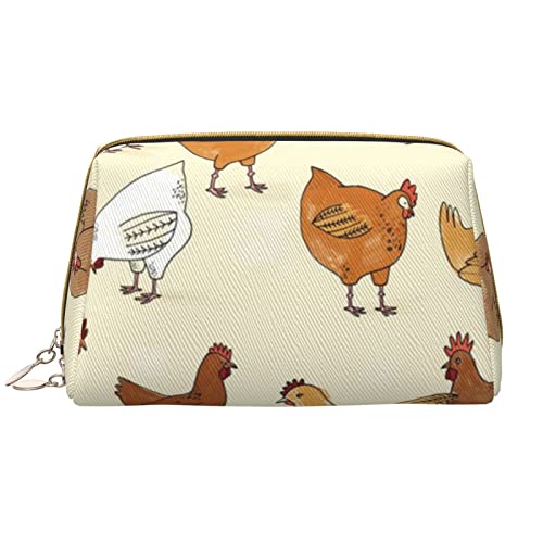 Trousse de maquillage de voyage en cuir blanc avec fermeture éclair et motif poule