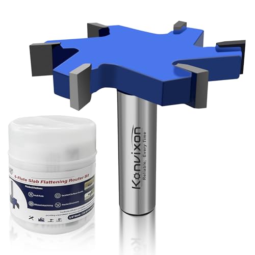 Konvixon 6 Flute CNC Spoilboard Surfacing Router Bit 1/2 inch Shank, Extra Large 2-9/16