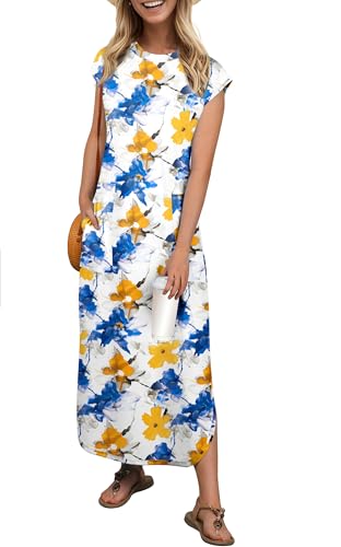 HiMONE Beach Vacation Dresses for Women 2025 Sundress Cap Sleeves Casual Maxi Beach Dress with...