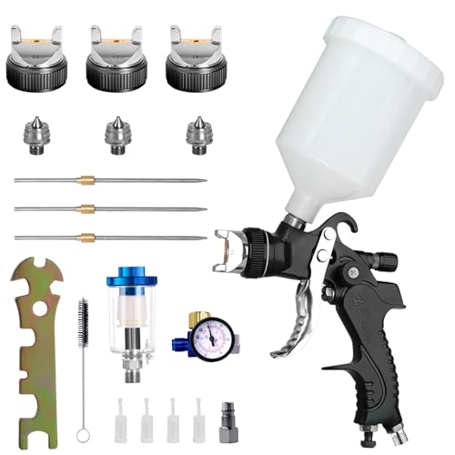 HVLP Professionnel Pistolet à Peinture Alimentation par Gravité 3 Buses 1,4mm 1,7mm 2,0mm Coupelle 600cc par gravité HVLP Meubles de Voiture Petit Pistolet...