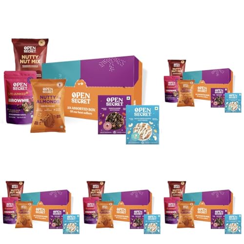 Image of Open Secret Diwali Gifts | Combo of 5 | Dry Fruits, Diwali Gifts for Family and Friends, Diwali Gifts for Employees, Diwali Gift Box, Diwali Hamper, Cookies, Brownie with a Celebration Box (Pack of 5)
