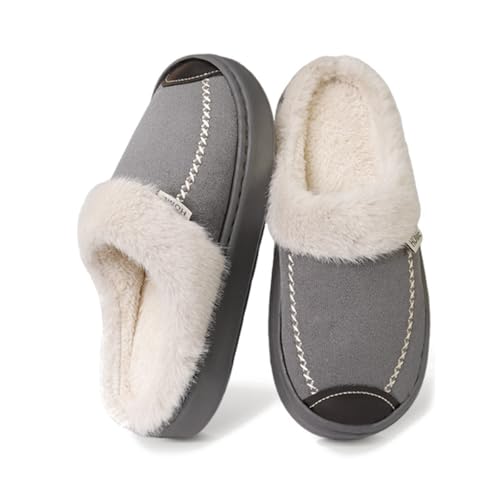 AUXDIQ Tofflor för Kvinnor och Män Vinter Pantoffel Halkskyddade Inneskor, Grå, 41/42 EU