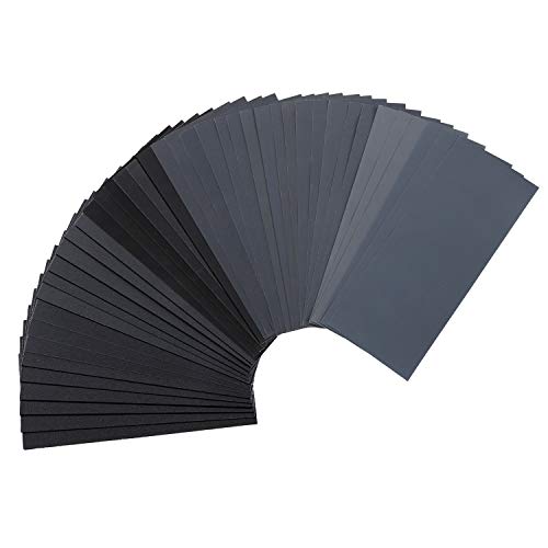 42 PCS Premium Wet Dry Sandpaper 120 to 3000 Assorted Grit Sand paper, 9 x 3.6 Inch Assorted Grit Sandpaper for Wood Furniture Finishing, Metal Sanding and Automotive Polishing, Sander Sheets