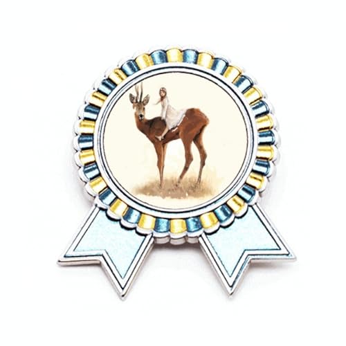 Broche médaille vainqueur cerf art déco, le cadeau idéal en métal pour célébrer un succès