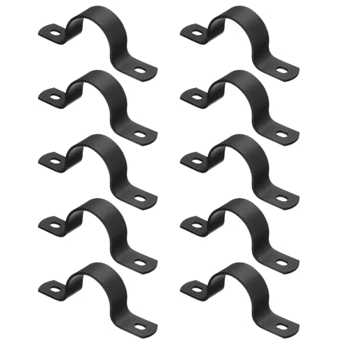Image of sourcing map 10Pcs Metal Pipe Clamps, 1 Inch Carbon Steel Two Hole Strap U Bracket Tube Clip Conduit Clamps for Pipe Fixing Wire Cord Installation Decorating, Black