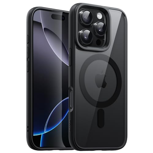 JETech Magnetic Case for iPhone 16 Pro 6.3-Inch Compatible with MagSafe Shockproof Phone Bumper Cover Solid Color Matte TPU Frame Anti-Scratch Clear Back (Black)