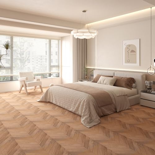 Image of Art3d 10-Pack Herringbone Peel and Stick Floor Tiles (10 Sq.Ft), Brown
