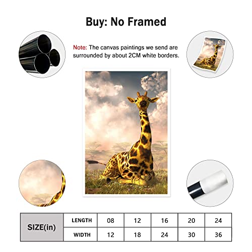 Eorntdy Canvas Wall Art Cozy Giraffe Canvas Print Artwork Cute Animal Wall Art Paintings Modern Picture Print Unframed For Living Room Dinning Room Bedroom Bathroom Home Decor 12X18Inch #TOP1