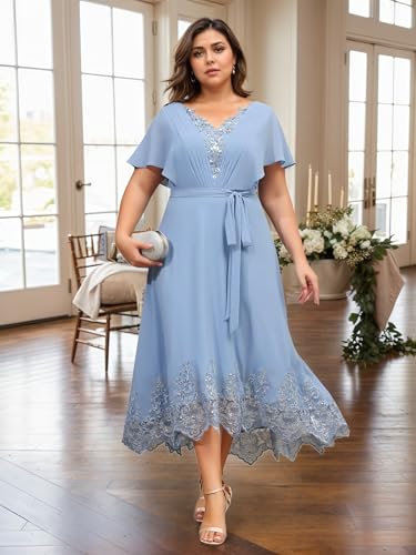 Plus Size Lace Applique Mother of The Bride Dress for Wedding 2025 Short Sleeves Pleated Chiffon Formal Party Gowns3