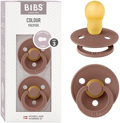 BIBS Colour Soother 2-Pack, BPA Free Dummy Pacifier, Round Nipple. Natural Rubber Latex, Size 2 (6-18 Months), Coral/Ruby