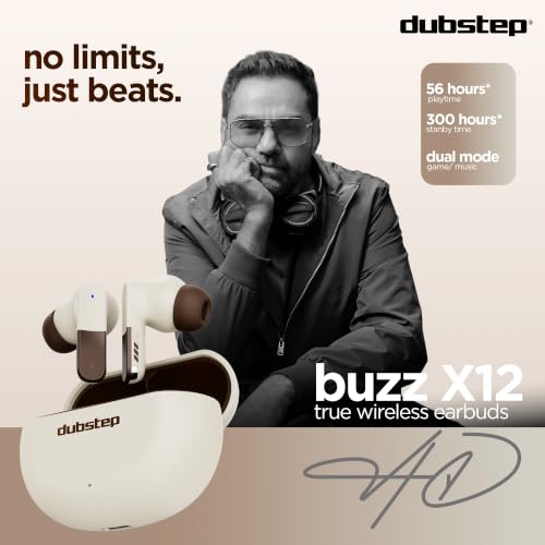 Image of Dubstep Buzz X12 TWS Earbuds, 60H Playtime, Bluetooth 6.0 Wireless Earbuds with ENC Noise Cancellation, 13mm Drivers, Game & Music Mode, Touch Control, Type-C Fast Charging (Beige)