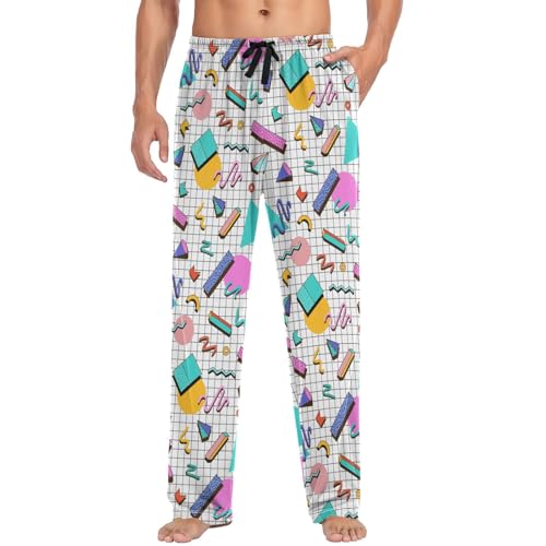 visesunny Mens Pajama Pants Funny Bright 80s Checkered Pattern 100% Cotton Soft Men's Sleepwear Lounge Pants Lightweight Pajama Bottoms Pj Pants with Drawstring & Pockets Multi