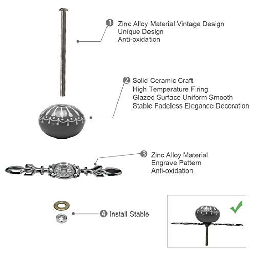 Uxcell 6Pcs Ceramic Knobs Vintage Knob Drawer Pull Handle Furniture Door Cabinet Cupboard Wardrobe Dresser Decoration Gray #TOP7