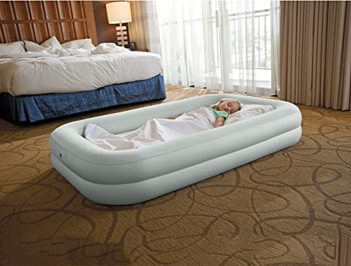 INTEX KidzTravel Luftbett für Kinder ab 3-6 Jahren (71×132×10 cm) – Kinder Reisebett aufbalsbar mit Umrandung inkl. Luftpumpe Gästebett Beistellbett, Mintgrün mit Sternenmotiv