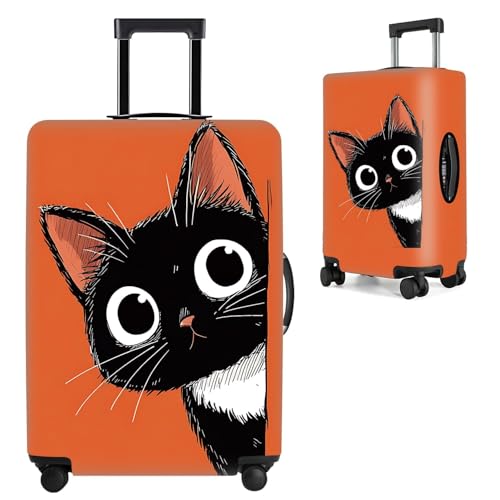 Image of Cute Black Cat Luggage Cover for Suitcases 20-22 Inches - Stretch Travel Protector with Orange Background - Anti-Scratch Washable Suitcase Cover for Women Men,S