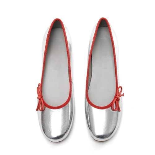 LEMUTISME Women's Classic Spring-Summer Round Toe Patent Leather Comfort Slip On Bow Ballet Flats Shoes4