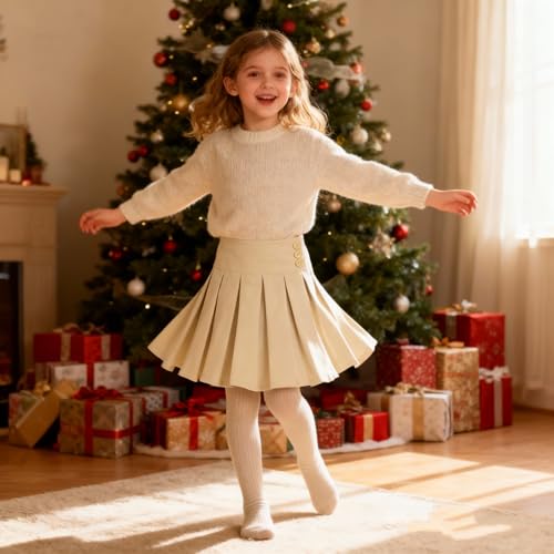 Bienzoe Girls School Uniform Skirt: Kids Adjustable Waist Stretchy Skort Khaki 14