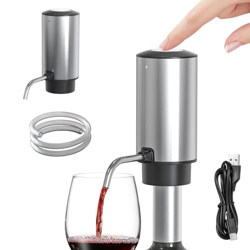 BAIFULAI Aireador de vino eléctrico: Acero inoxidable Vertedor de vino eléctrico con cable USB y manguera de silicona, dispensador de vino recargable inteligente regalos para los amantes del vino BAIFULAI Aireador de vino eléctrico: Acero inoxidable Vertedor de vino eléctrico con cable USB y manguera de silicona, dispensador de vino recargable inteligente regalos para los amantes del vino