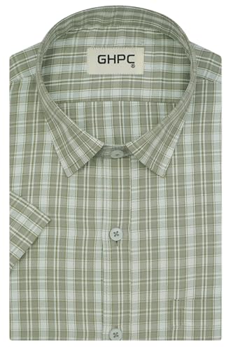 Image of GHPC Cotton Checkered Half Sleeves Regular Fit Formal Shirt for Men