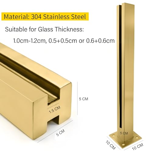 Poste de barandilla de Acero Inoxidable 304 dorado para cristal de 10-12 mm y 105 cm 4