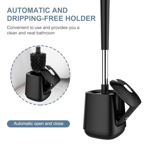 image for SetSail Toilet Brush and Holder, Self Closing Lid Toilet Bowl Brushes 