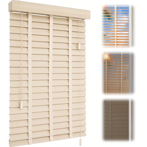 Faux Wood Blinds, PVC Window Venetian Blind, 50mm Horizontal Slats, Strong, Light and Glare Protection, Light Filtering, for Bedroom Bathroom Living Room(Black)