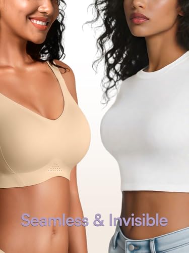 Image of Full Coverage Jelly Bras for Women No Underwire - Wireless Seamless Plus Size Bra, Supportive T-Shirt Bralette for Older