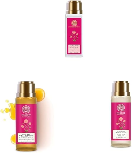 Forest Essentials Body Milk (Rose), 50ml &amp; Facial Cleanser (Honey), 200ml &amp; Shower Wash (Rose), 50ml | For Luxurious Skincare
