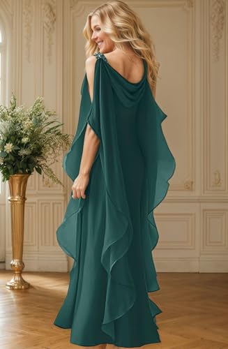 Women's A-Line Elegant Mother of The Bride Dresses Scoop Half Sleeve Floor Length Formal Dress with Beading 20253