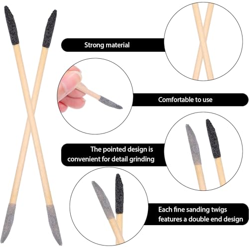 Qianyu 50 Stück Doppelseitig Schleifstäbchen 180/240 Körnung Schleifzweige 2 in 1 Streichholzschleifstäbchen Feine Schleifwerkzeug für Enge Stellen Feinarbeiten Holzarbeiten Polierstäbchen Nageldesign